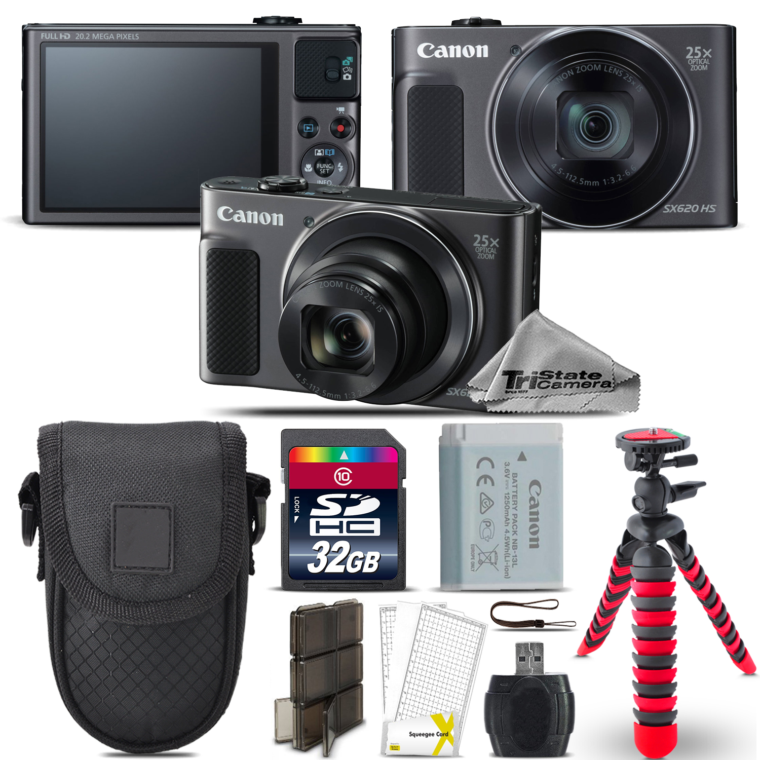 PowerShot SX620 HS Digital Camera Black + Spider Tripod + Case - 32GB Kit *FREE SHIPPING*