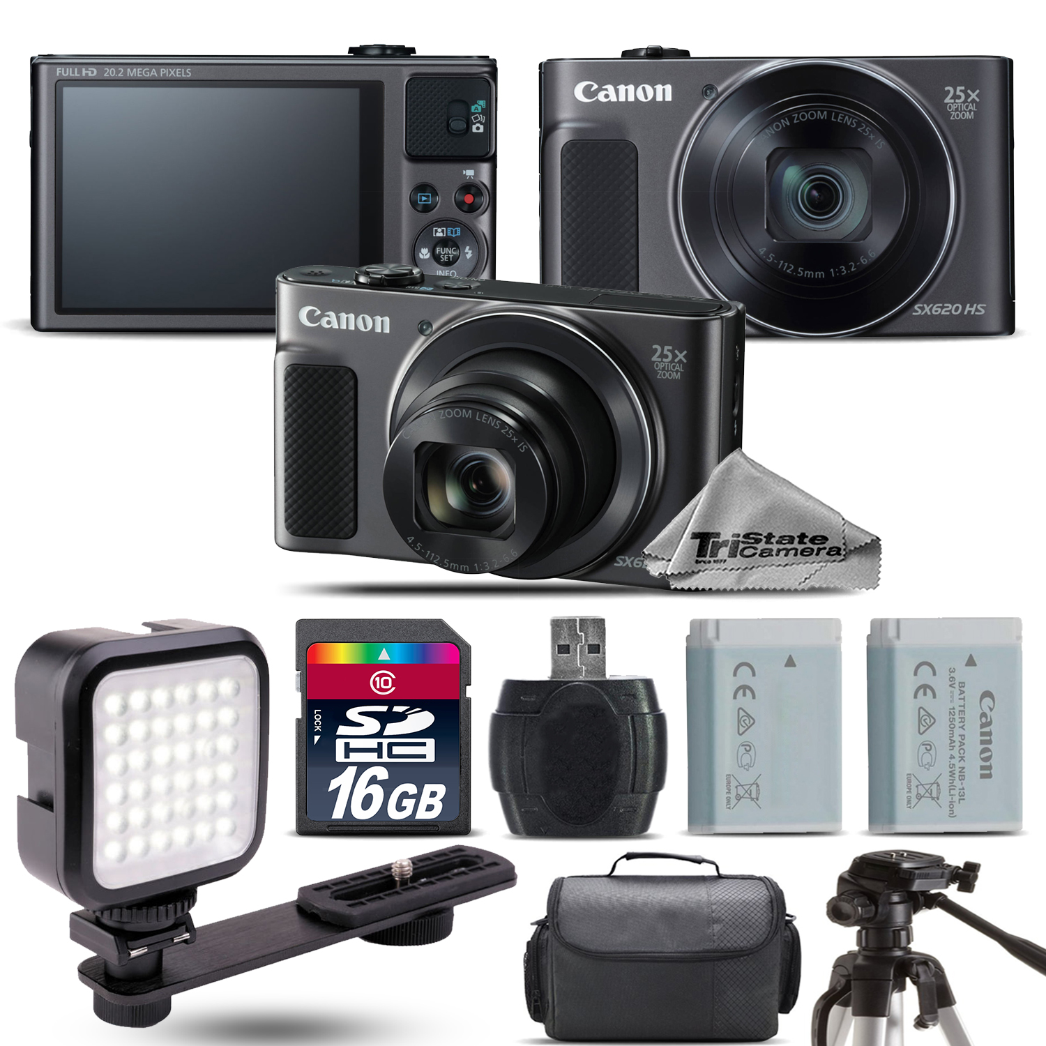 PowerShot SX620 HS Black Digital Camera + Extra Battery + LED - 16GB Kit *FREE SHIPPING*