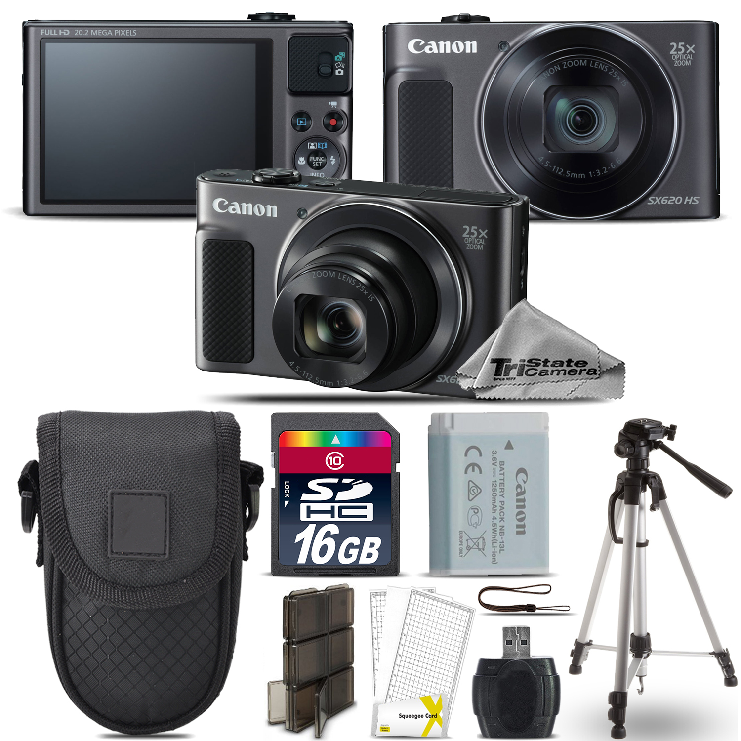 PowerShot SX620 HS Point & Shoot (Black) Camera +Tripod + Case - 16GB Kit *FREE SHIPPING*