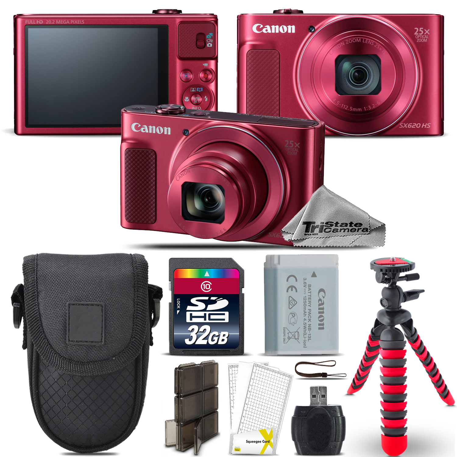 PowerShot SX620 HS Digital Camera (RED) + Spider Tripod + Case - 32GB Kit *FREE SHIPPING*