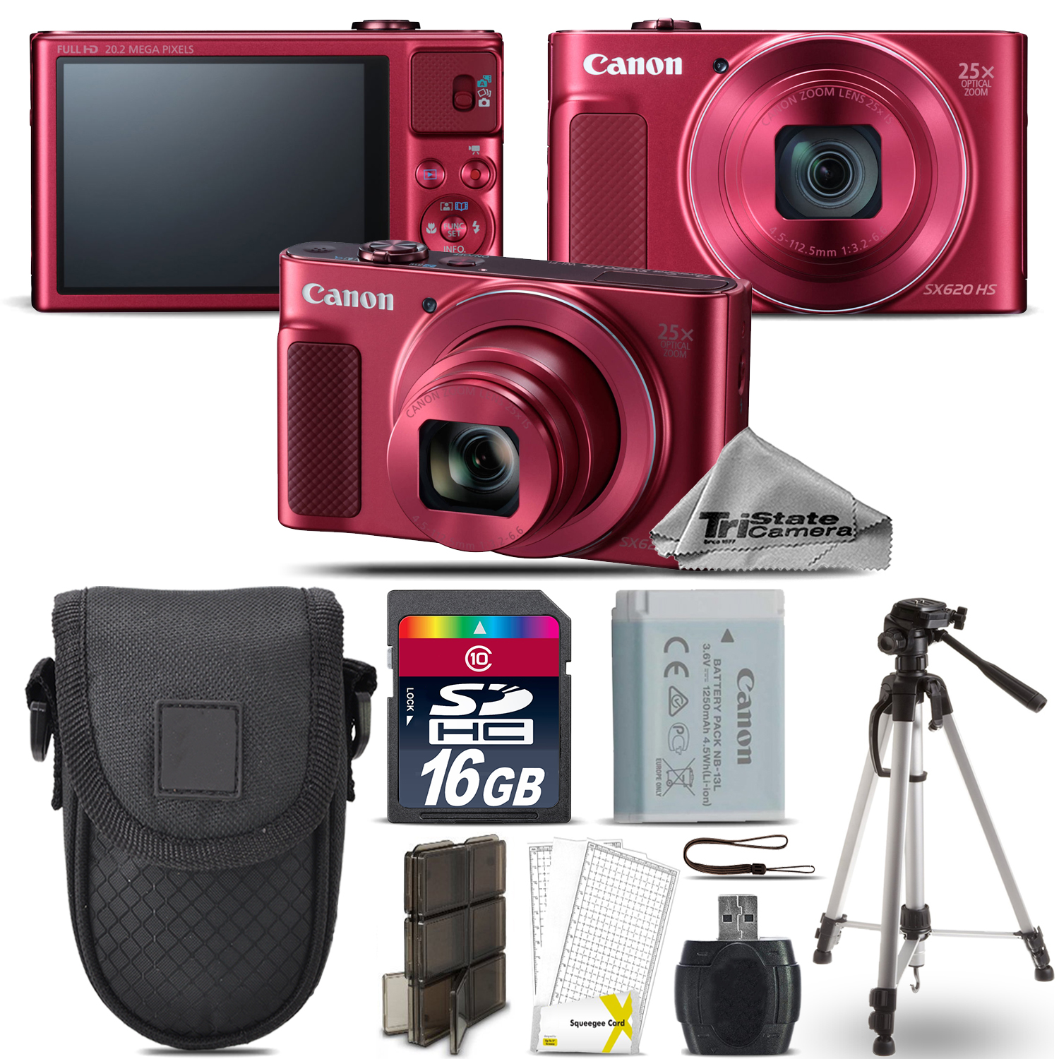 PowerShot SX620 HS Point & Shoot (RED) Camera +Tripod + Case - 16GB Kit *FREE SHIPPING*