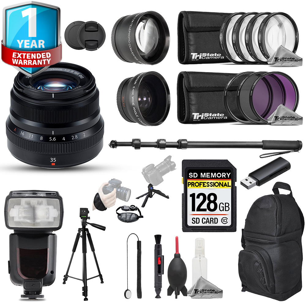 XF 35mm f/2.0 R WR Lens (Black) - 22pc 128GB Ultimate Kit +2Yr Warranty *FREE SHIPPING*