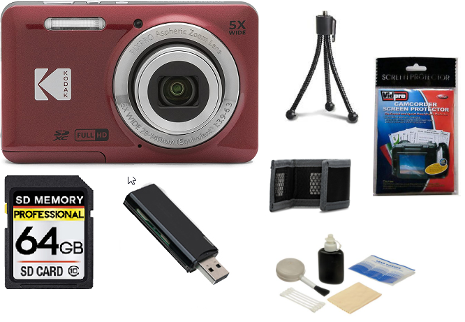 PIXPRO FZ-55 16 Megapixel, 5x 28mm Optical Zoom Digital Camera - Red - 64GB Memory Card Bundle *FREE SHIPPING*