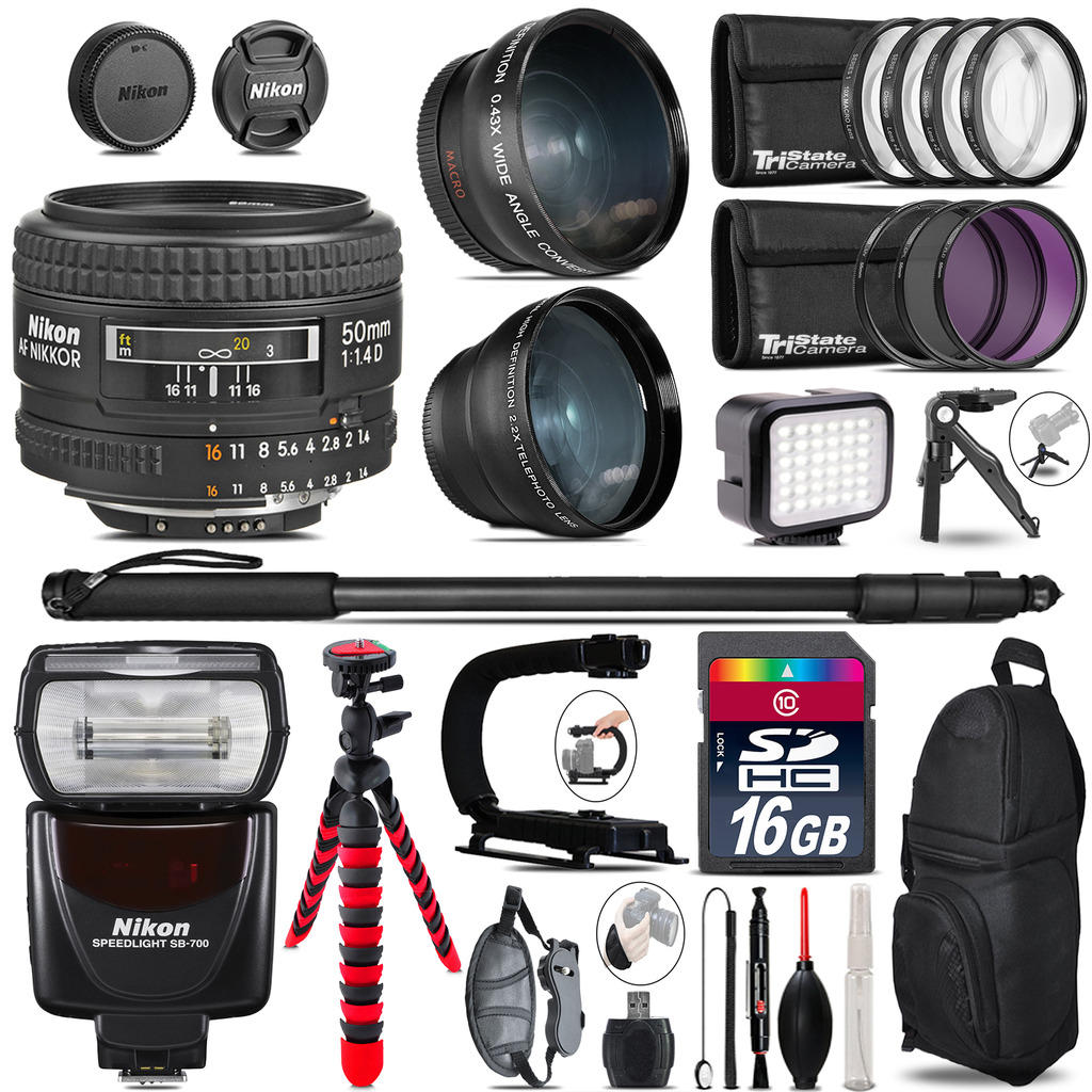 AF 50mm F/ 1.4D + SB-700 AF Speedlight - LED LIGHT - 16GB Accessory Kit *FREE SHIPPING*