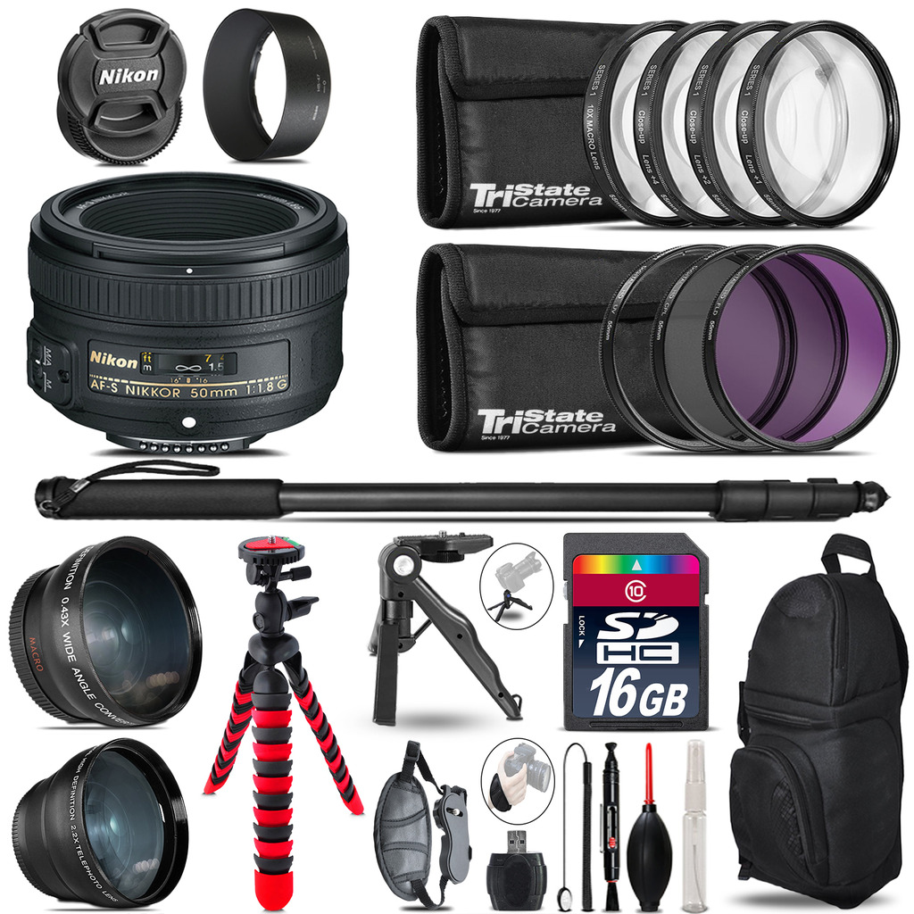 Nikon AF-S 50mm 1.8G - 3 Lens Kit + Tripod + Backpack - 16GB Accessory Bundle *FREE SHIPPING*