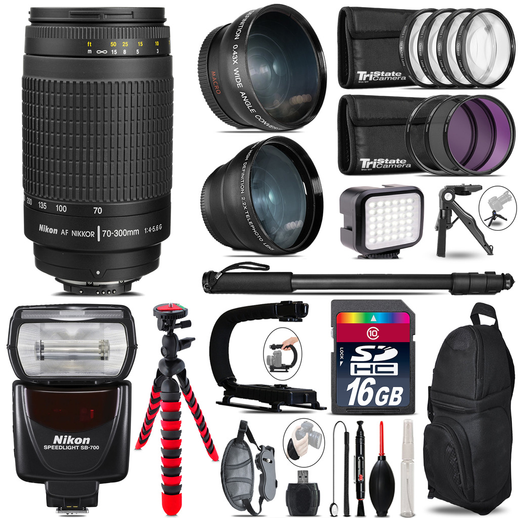 AF 70-300mm G + SB-700 AF Speedlight - LED LIGHT - 16GB Accessory Kit *FREE SHIPPING*