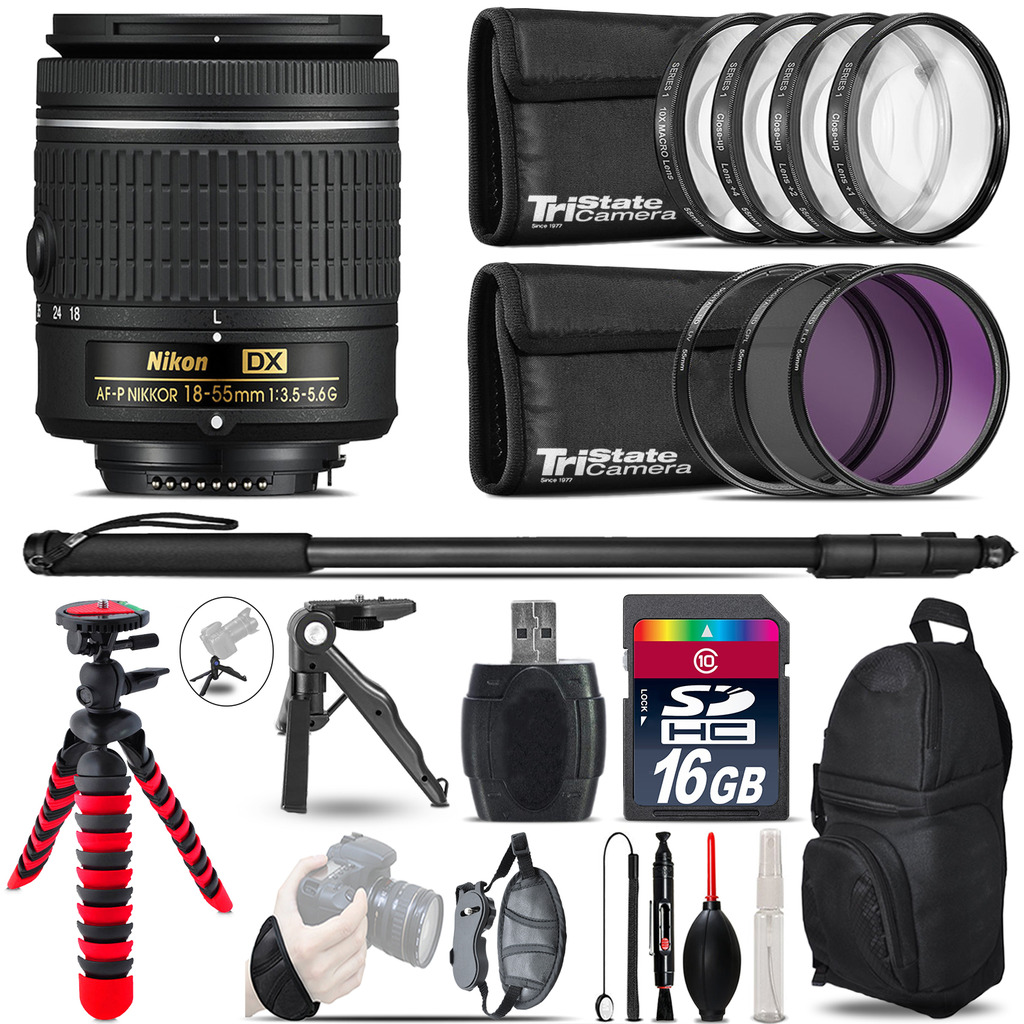 Nikon AFP DX 18-55mm+ MACRO, UV-CPL-FLD Filter + Monopod - 16GB Accessory Kit *FREE SHIPPING*