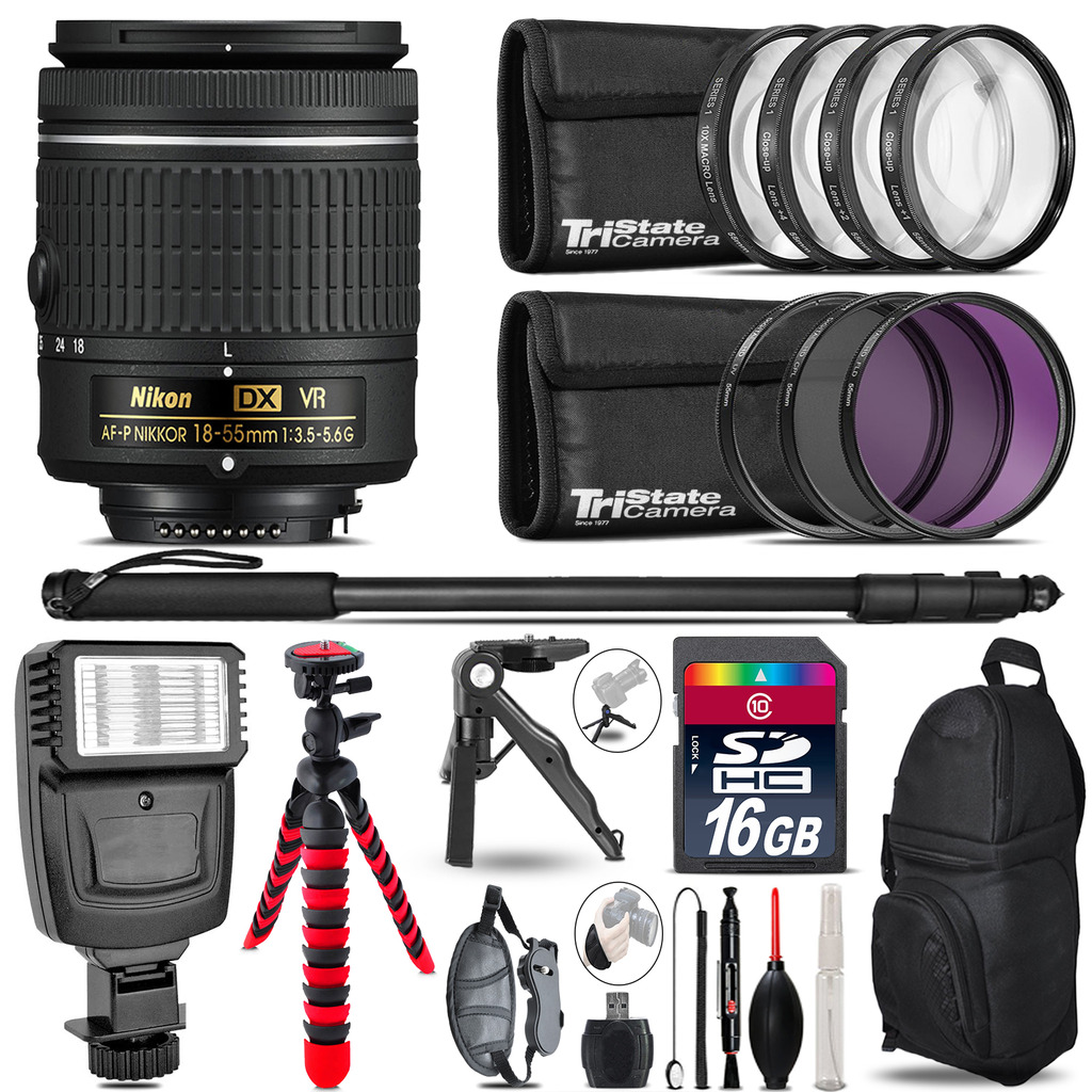 Nikon AF-P 18-55mm VR + Slave Flash + MACRO, UV-CPL-FLD - 16GB Accessory Bundle *FREE SHIPPING*