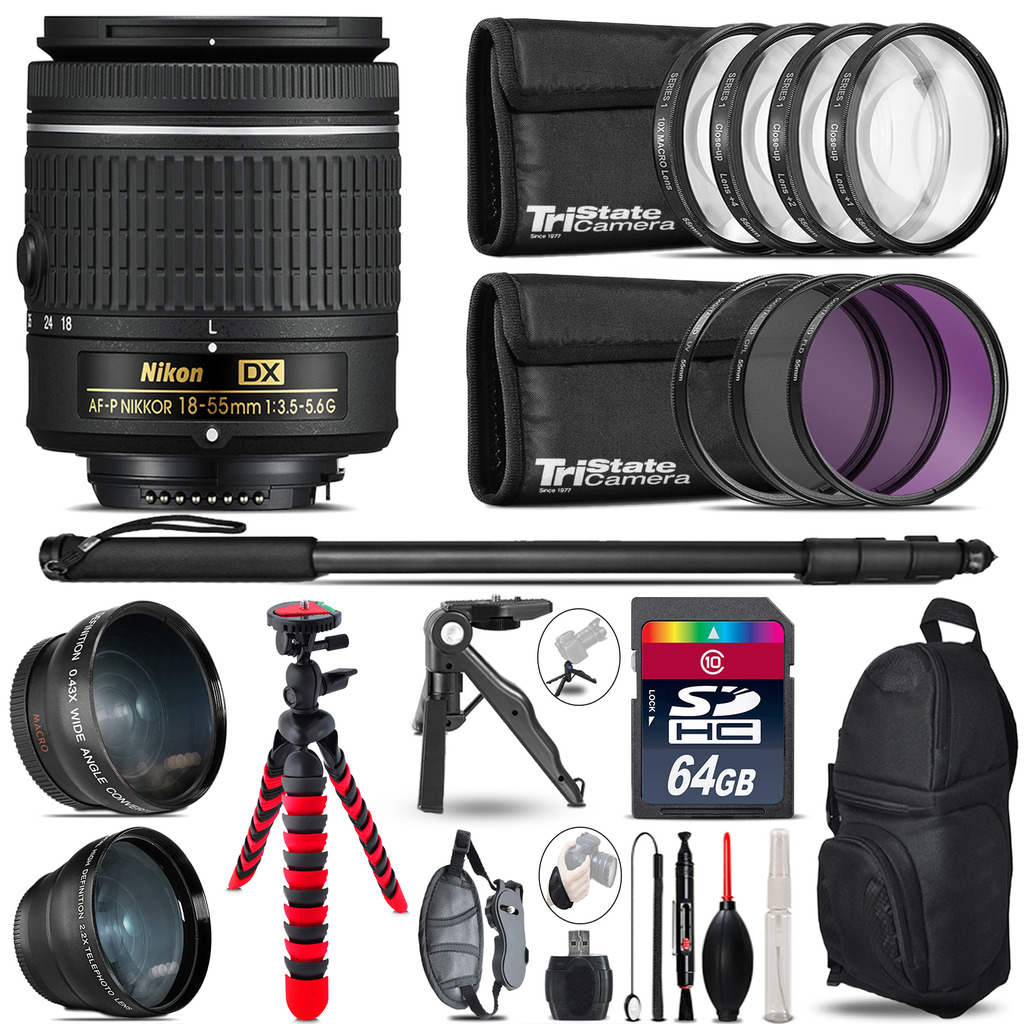 Nikon AFP DX 18-55mm- 3 Lens Kit + Tripod + Backpack - 64GB Accessory Bundle *FREE SHIPPING*