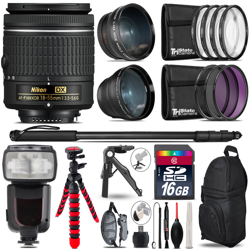 Nikon AFP DX 18-55mm- 3 Lens Kit + Professional Flash - 16GB Accessory Bundle *FREE SHIPPING*