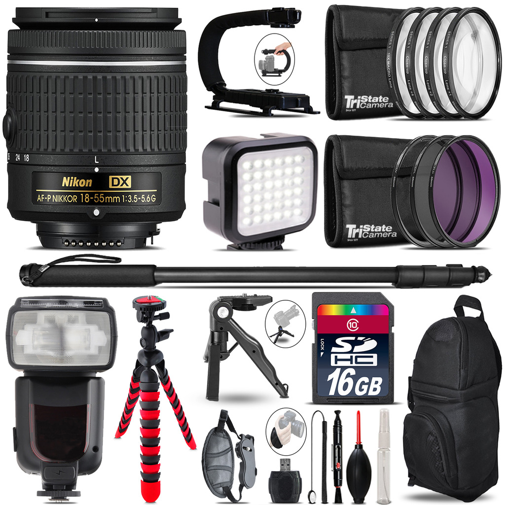 Nikon AFP DX 18-55mm- Video Kit + Pro Flash + Monopod - 16GB Accessory Bundle *FREE SHIPPING*
