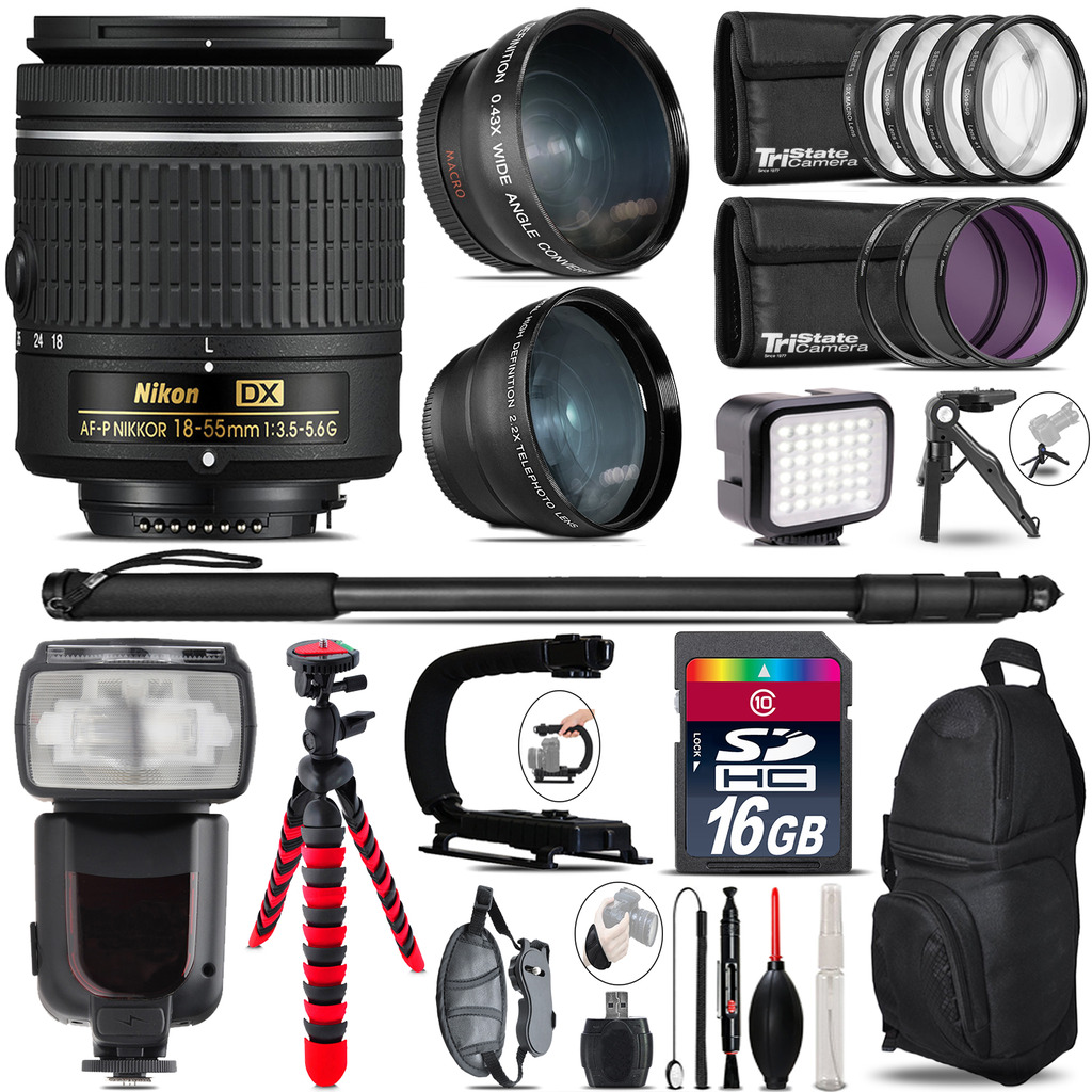Nikon AFP DX 18-55mm+ Pro Flash + LED Light + Tripod - 16GB Accessory Bundle *FREE SHIPPING*
