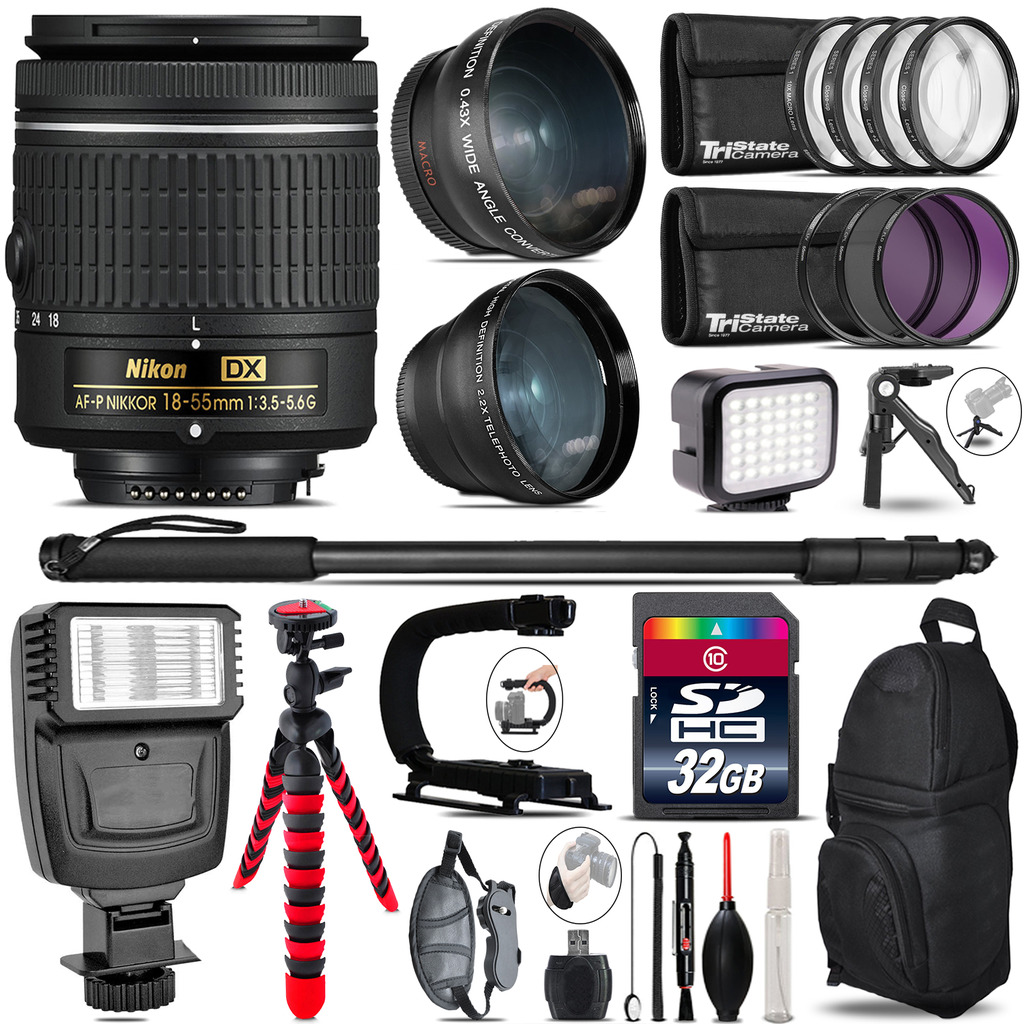 Nikon AFP DX 18-55mm+ Slave Flash + LED Light + Tripod - 32GB Accessory Bundle *FREE SHIPPING*