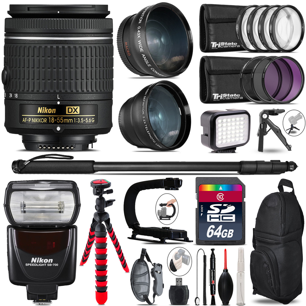 Nikon AFP DX 18-55mm+ SB-700 AF Speedlight - LED LIGHT - 64GB Accessory Kit *FREE SHIPPING*