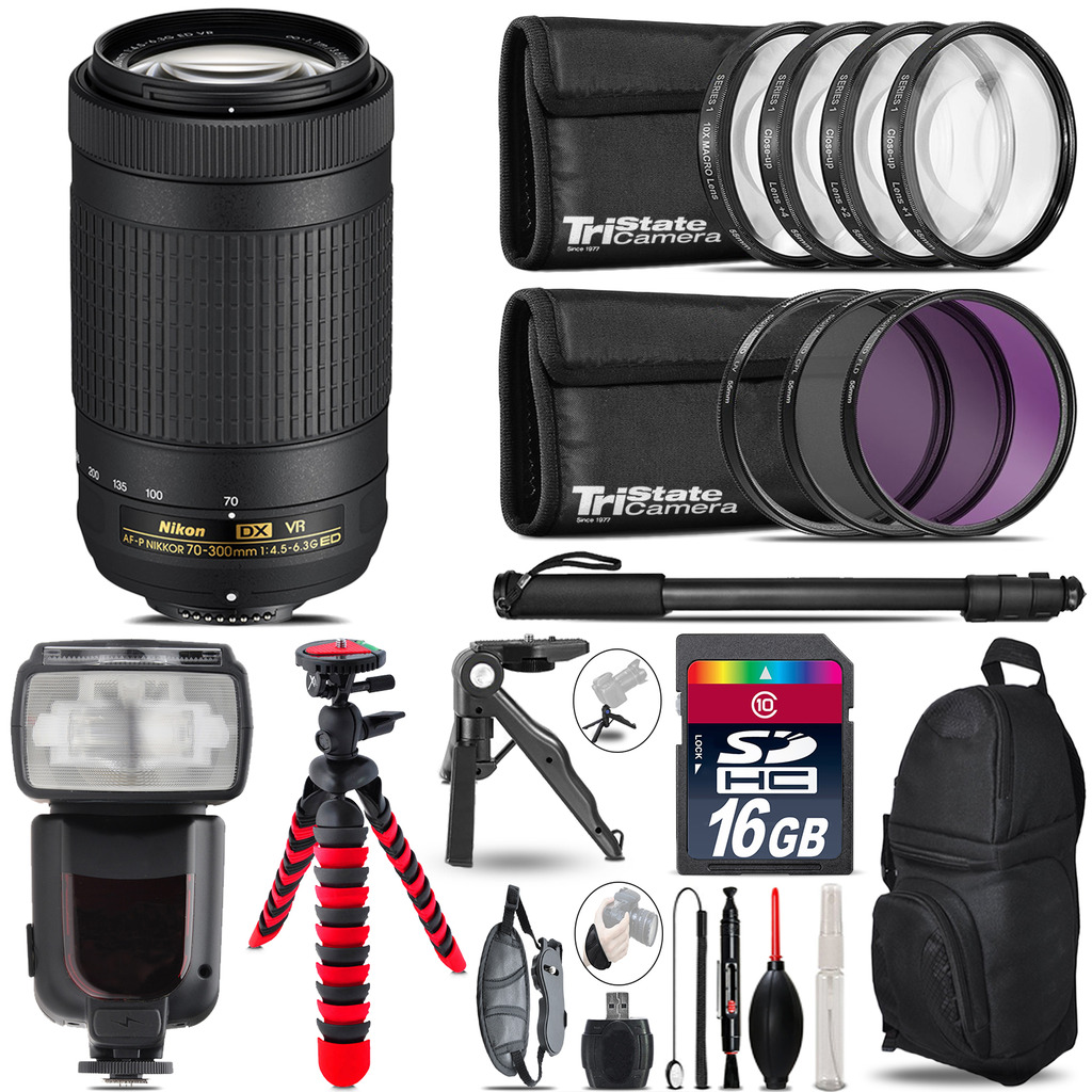 Nikon AFP 70-300mm VR + Professional Flash + Macro Kit - 16GB Accessory Bundle *FREE SHIPPING*