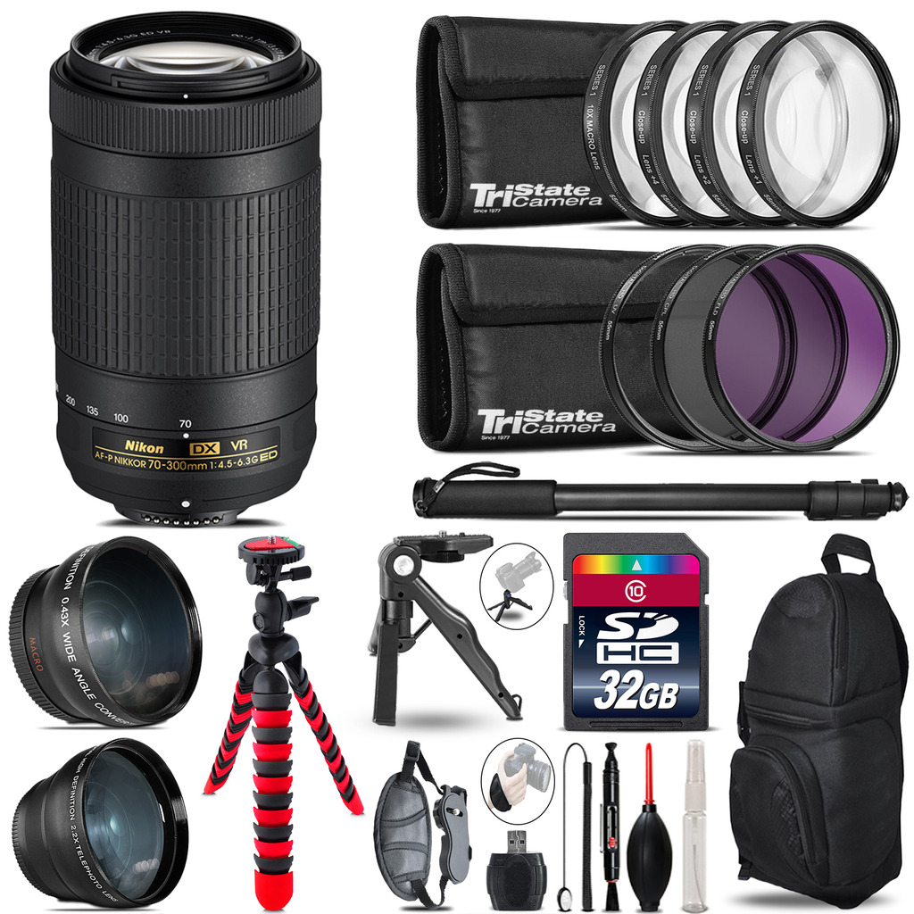 Nikon AFP 70-300mm VR - 3 Lens Kit + Tripod + Backpack - 32GB Accessory Bundle *FREE SHIPPING*