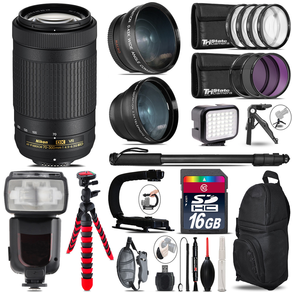 Nikon AFP 70-300mm VR + Pro Flash + LED Light + Tripod - 16GB Accessory Bundle *FREE SHIPPING*