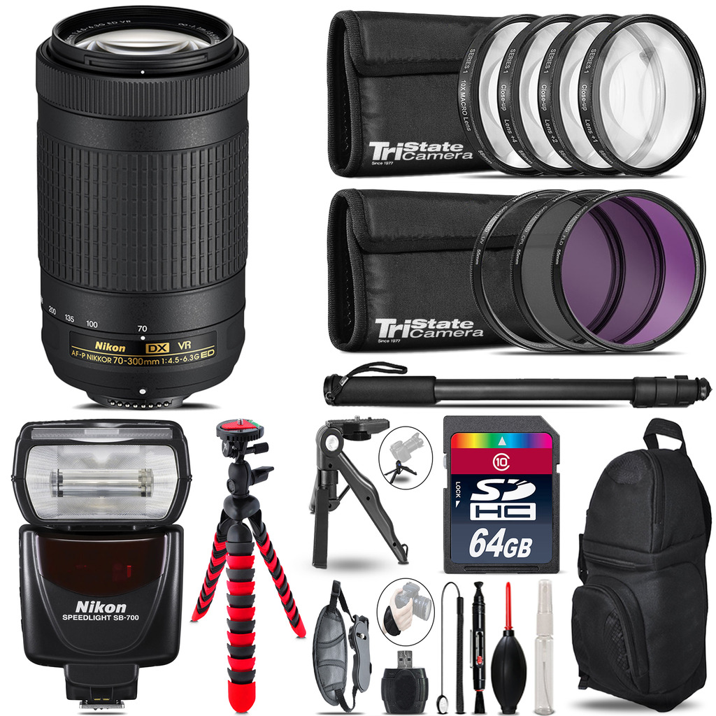 Nikon AFP 70-300mm VR + SB-700 AF Speedlight + UV-CPL-FLD - 64GB Accessory Kit *FREE SHIPPING*