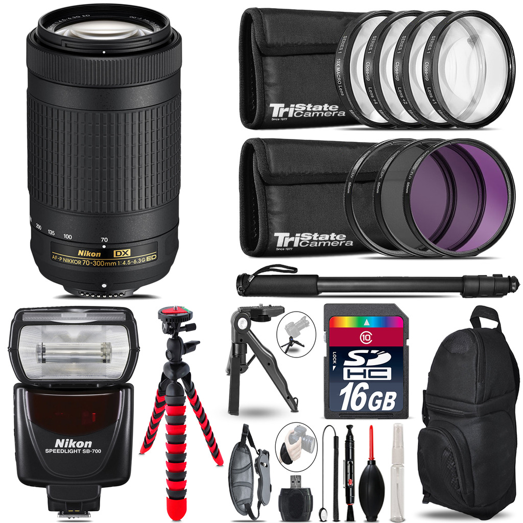 Nikon AF-P 70-300mm + SB-700 AF Speedlight + UV-CPL-FLD - 16GB Accessory Kit *FREE SHIPPING*