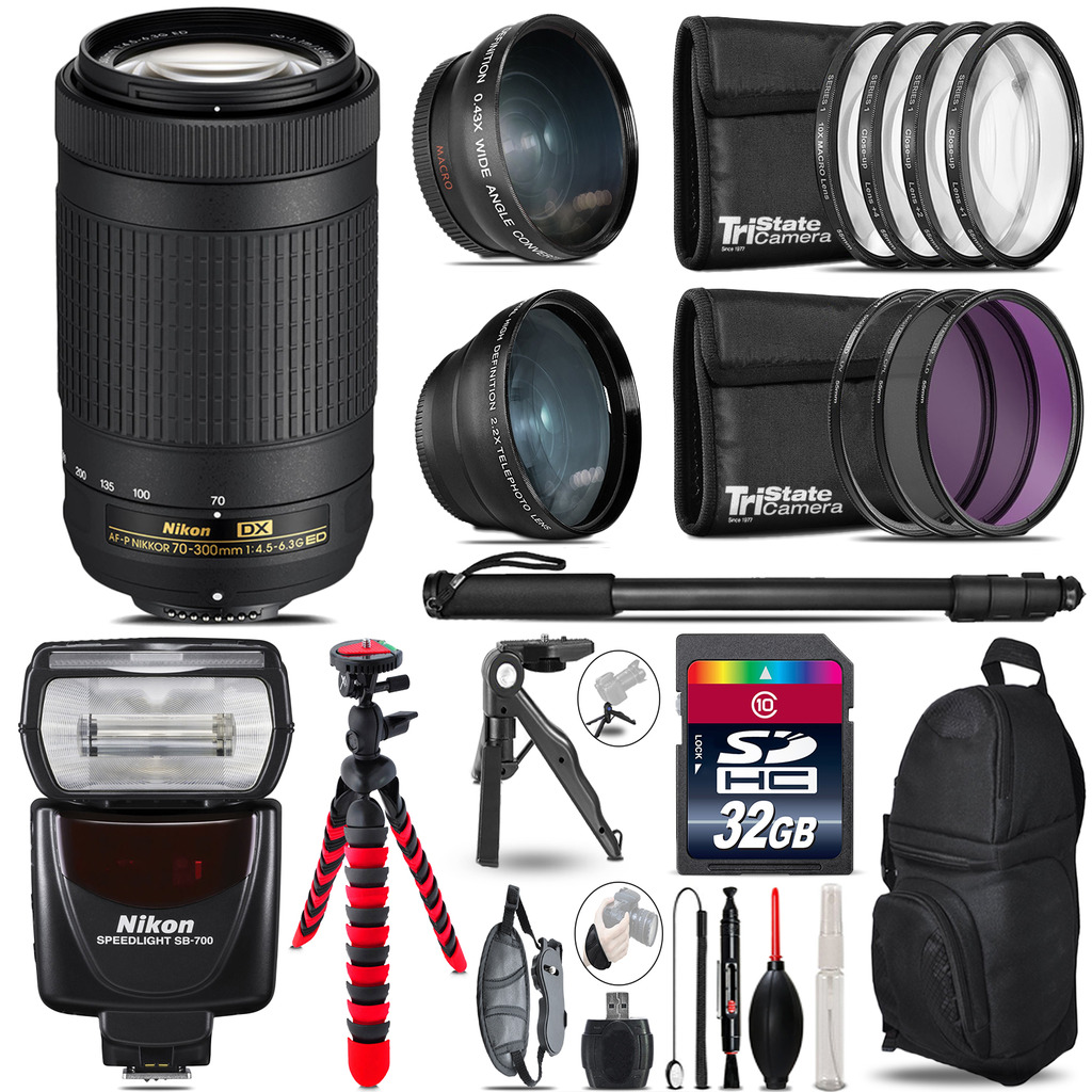 AF-P 70-300mm + SB-700 AF Speedlight - 3 Lens Kit - 32GB Accessory Kit *FREE SHIPPING*