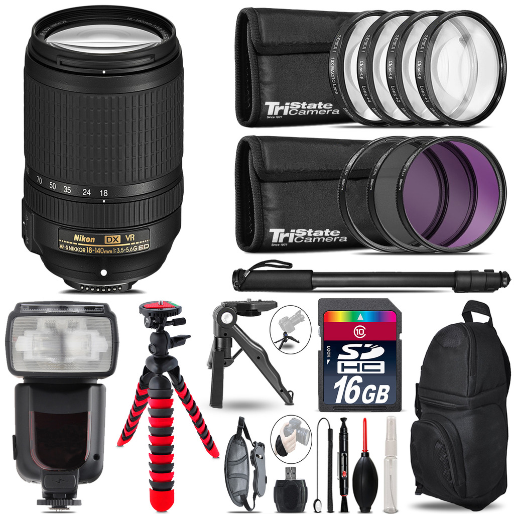 Nikon DX 18-140mm VR + Professional Flash + Macro Kit - 16GB Accessory Bundle *FREE SHIPPING*