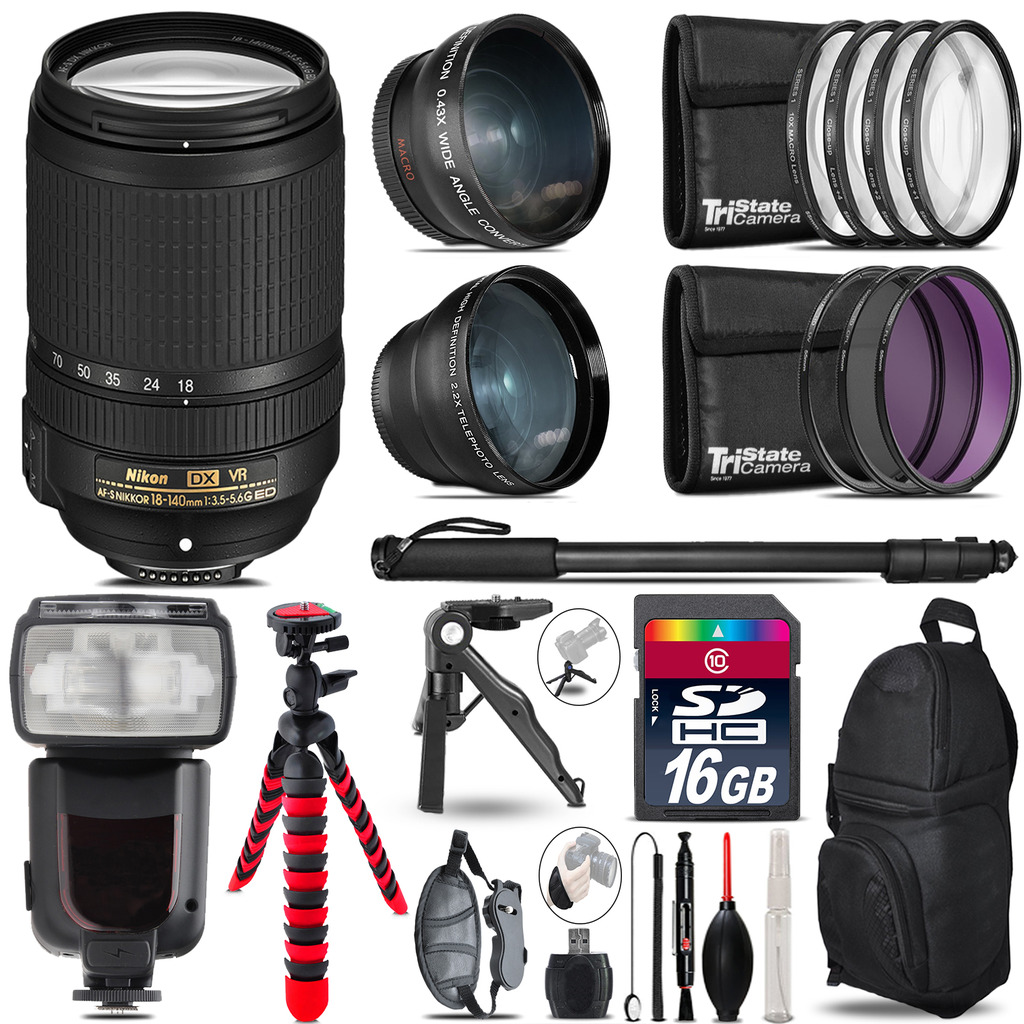 DX 18-140mm VR - 3 Lens Kit + Professional Flash - 16GB Accessory Bundle *FREE SHIPPING*