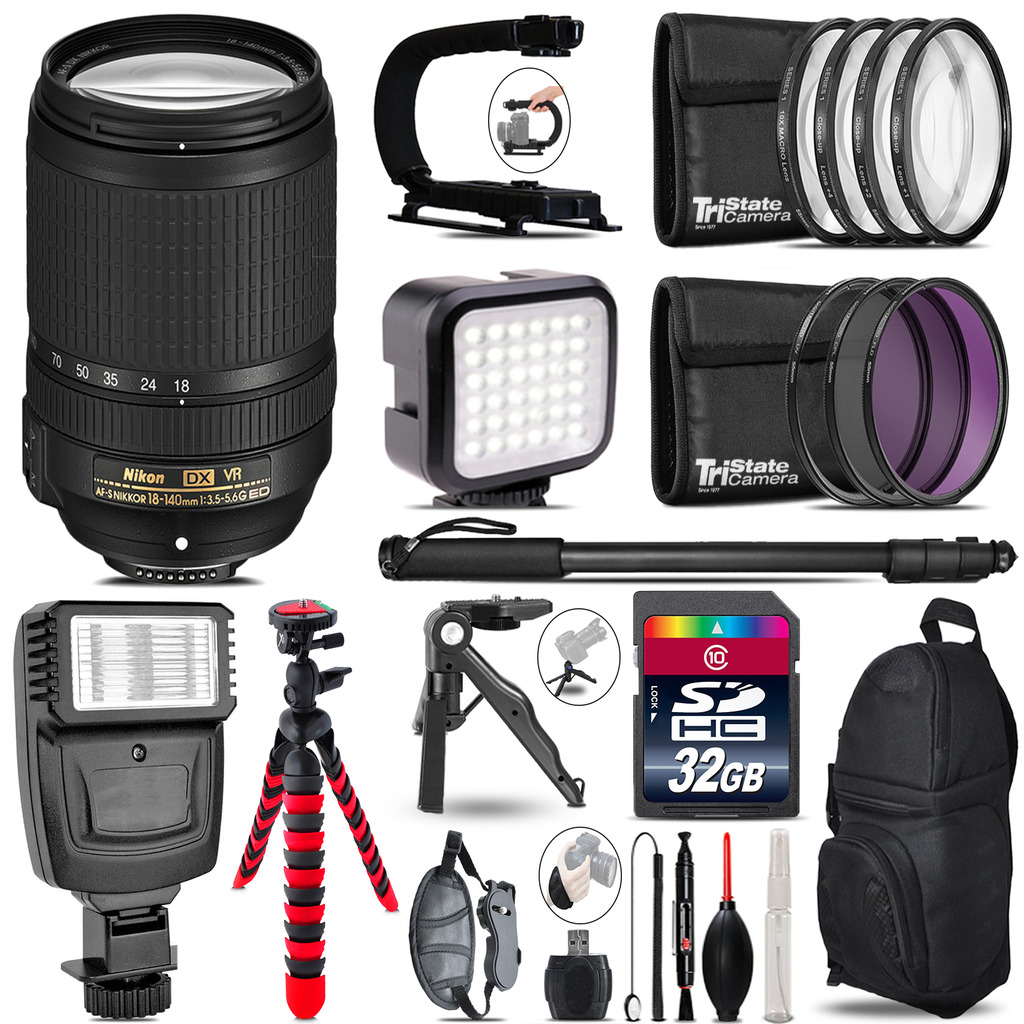 Nikon DX 18-140mm VR -Video Kit + Slave Flash + Monopod - 32GB Accessory Bundle *FREE SHIPPING*