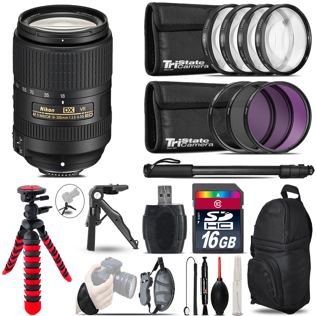 Nikon DX 18-300mm VR + MACRO, UV-CPL-FLD Filter + Monopod - 16GB Accessory Kit *FREE SHIPPING*