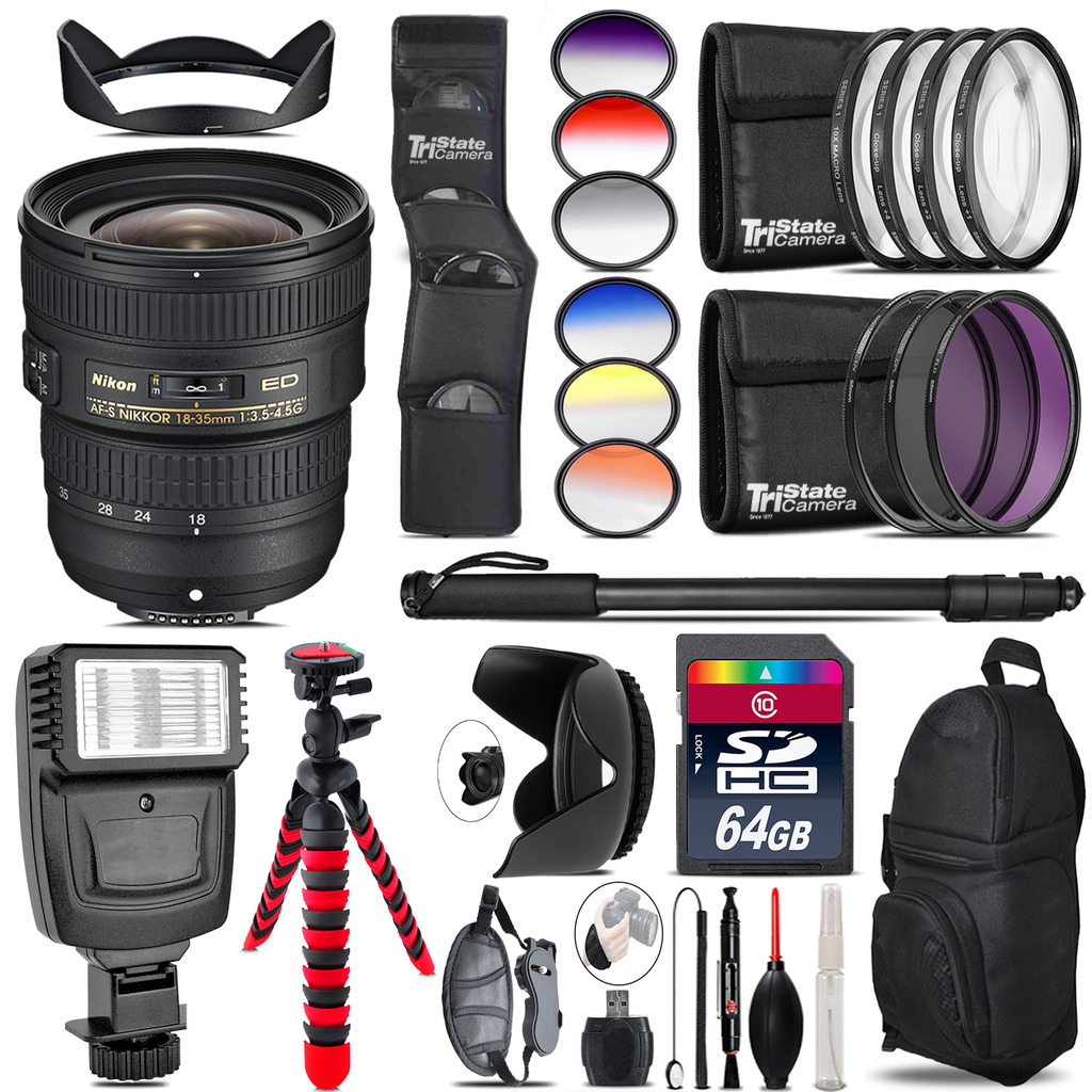 AF-S 18-35mm Lens + Flash + Color Filter Set - 64GB Accessory Kit *FREE SHIPPING*