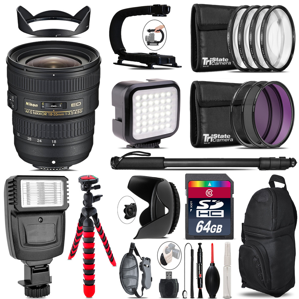 AF-S 18-35mm Lens - Video Kit +  Flash - 64GB Accessory Bundle *FREE SHIPPING*