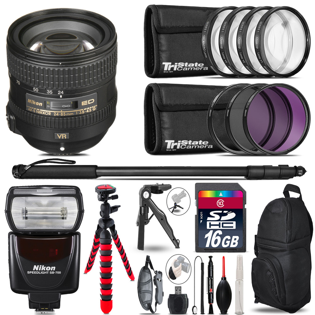 Nikon AFS 24-85mm VR + SB-700 AF Speedlight + UV-CPL-FLD - 16GB Accessory Kit *FREE SHIPPING*