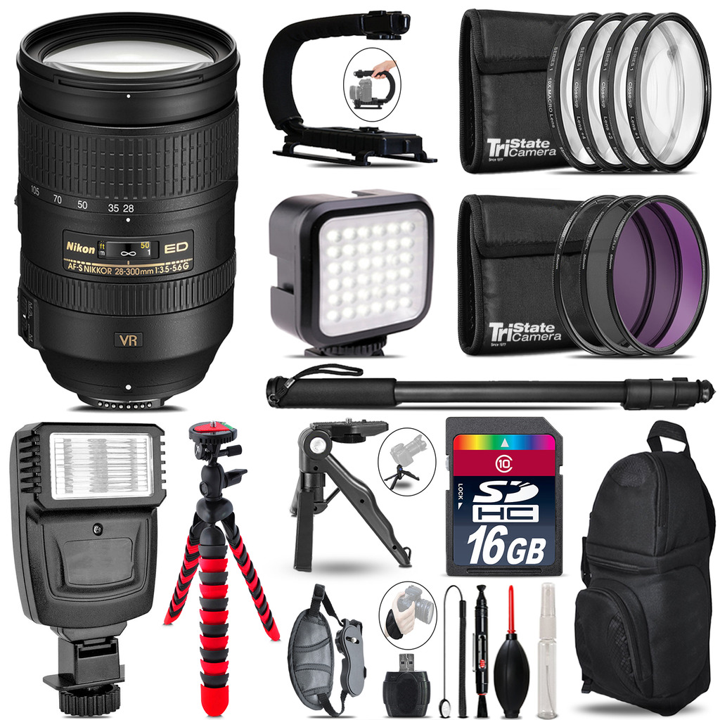 Nikon 28-300mm VR -Video Kit + Slave Flash + Monopod - 16GB Accessory Bundle *FREE SHIPPING*