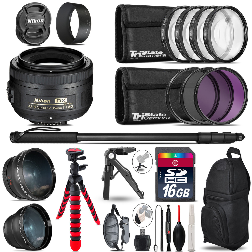 Nikon AFS 35mm 1.8 - 3 Lens Kit + Tripod + Backpack - 16GB Accessory Bundle *FREE SHIPPING*