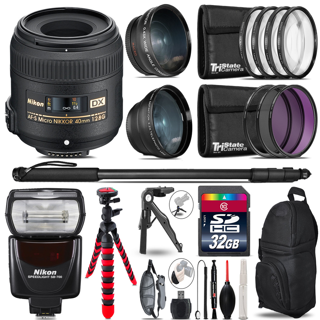 Nikon AFS 40mm 2.8 + SB-700 AF Speedlight - 3 Lens Kit - 32GB Accessory Kit *FREE SHIPPING*