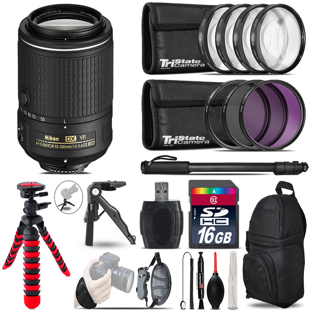 Nikon 55-200mm VR + MACRO, UV-CPL-FLD Filter + Monopod - 16GB Accessory Kit *FREE SHIPPING*
