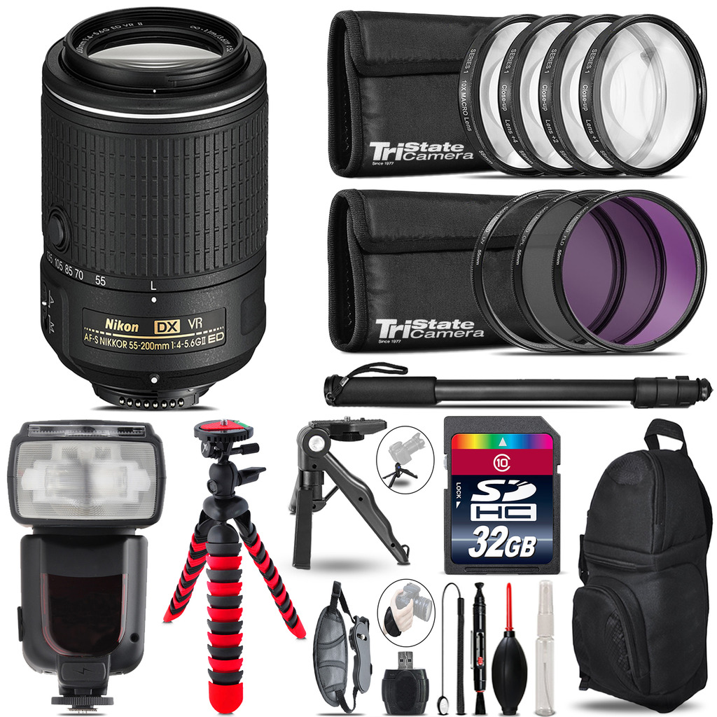 55-200mm VR + Professional Flash + Macro Kit - 32GB Accessory Bundle *FREE SHIPPING*