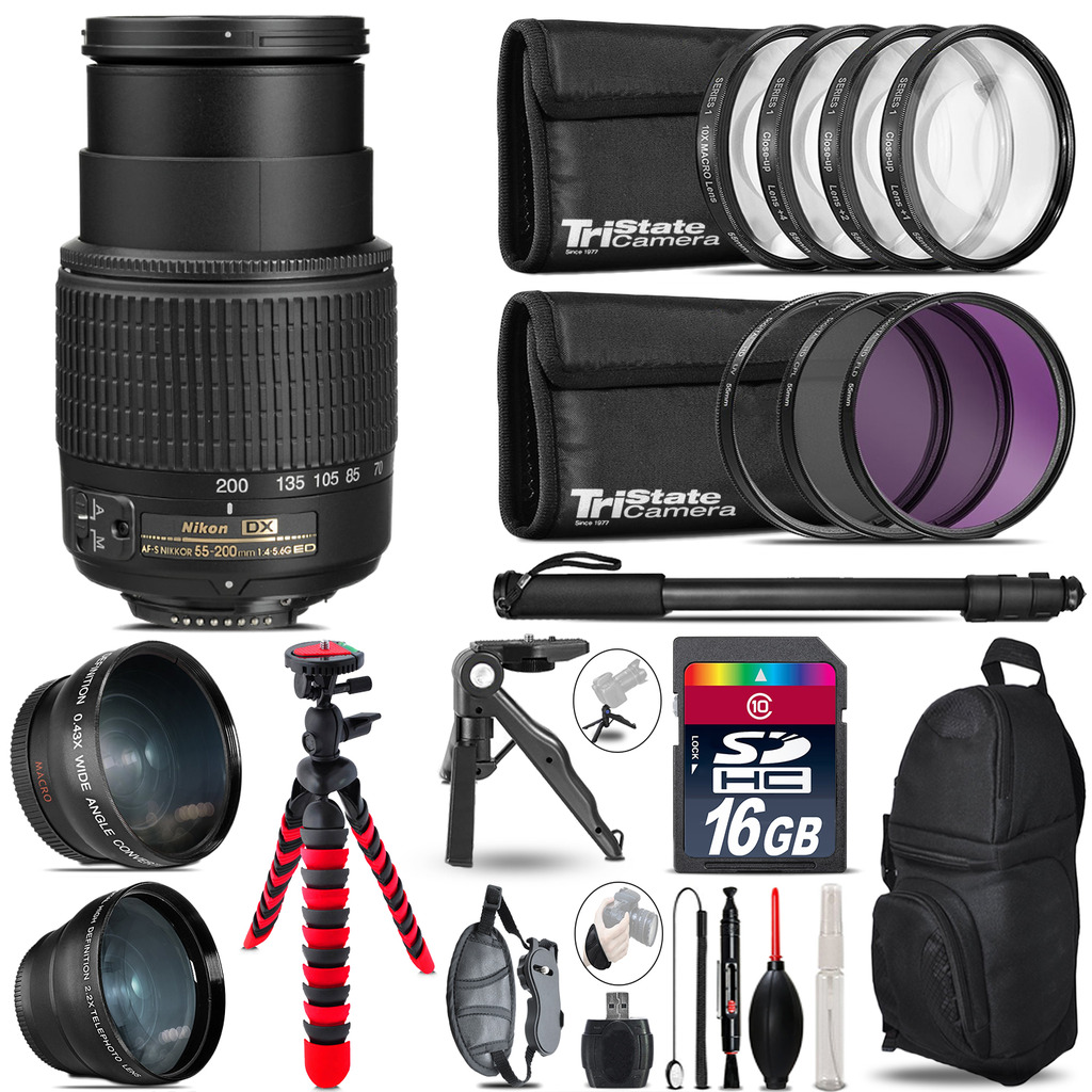 55-200mm G - 3 Lens Kit + Tripod + Backpack - 16GB Accessory Bundle *FREE SHIPPING*