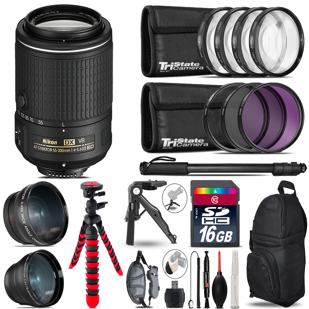 Nikon 55-200mm VR - 3 Lens Kit + Tripod + Backpack - 16GB Accessory Bundle *FREE SHIPPING*