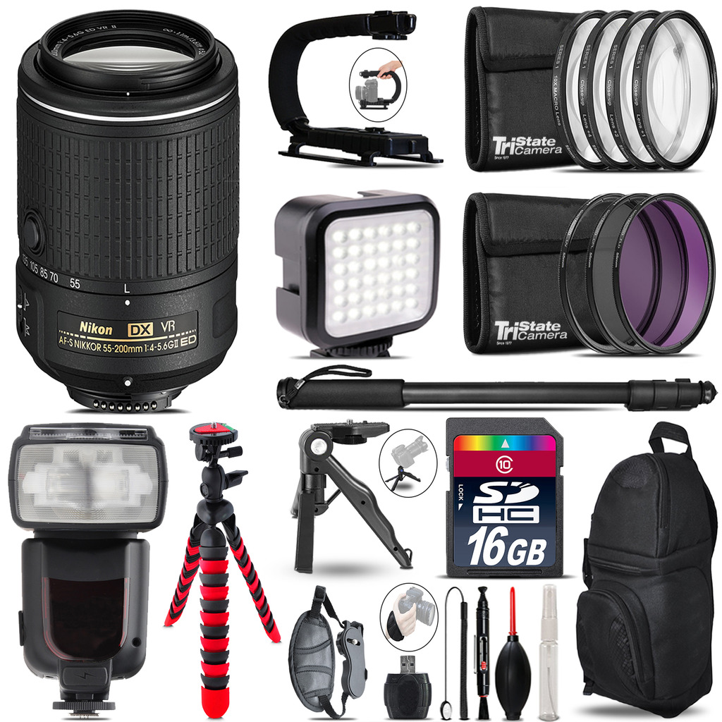 Nikon 55-200mm VR - Video Kit + Pro Flash + Monopod - 16GB Accessory Bundle *FREE SHIPPING*