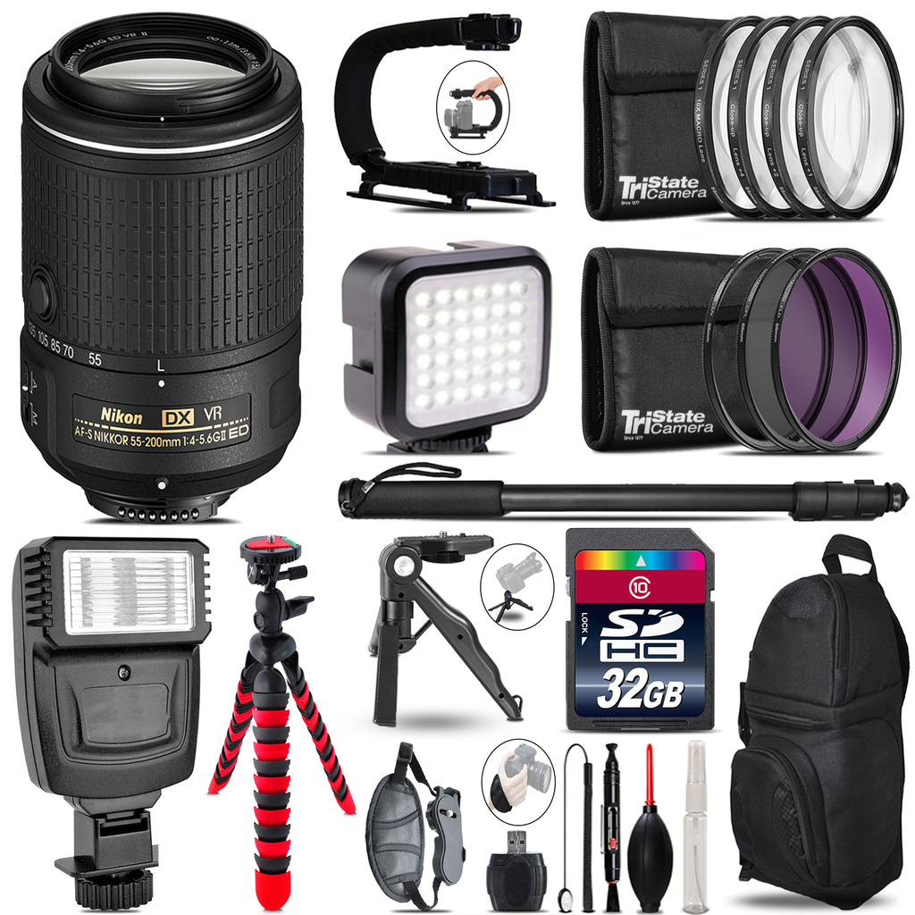 Nikon 55-200mm VR -Video Kit + Slave Flash + Monopod - 32GB Accessory Bundle *FREE SHIPPING*