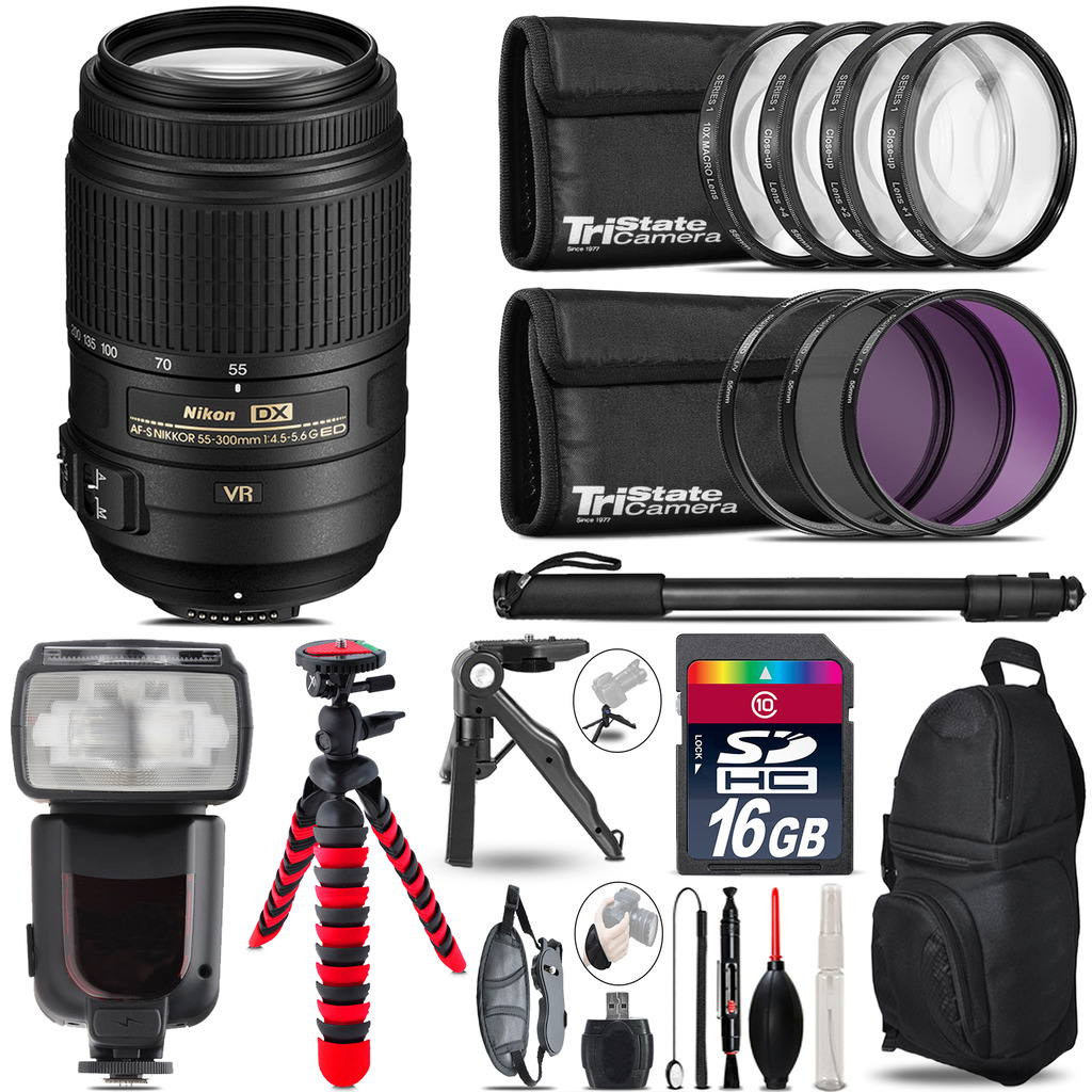 AF-S DX 55-300mm VR+ Professional Flash + Macro Kit - 16GB Accessory Bundle *FREE SHIPPING*