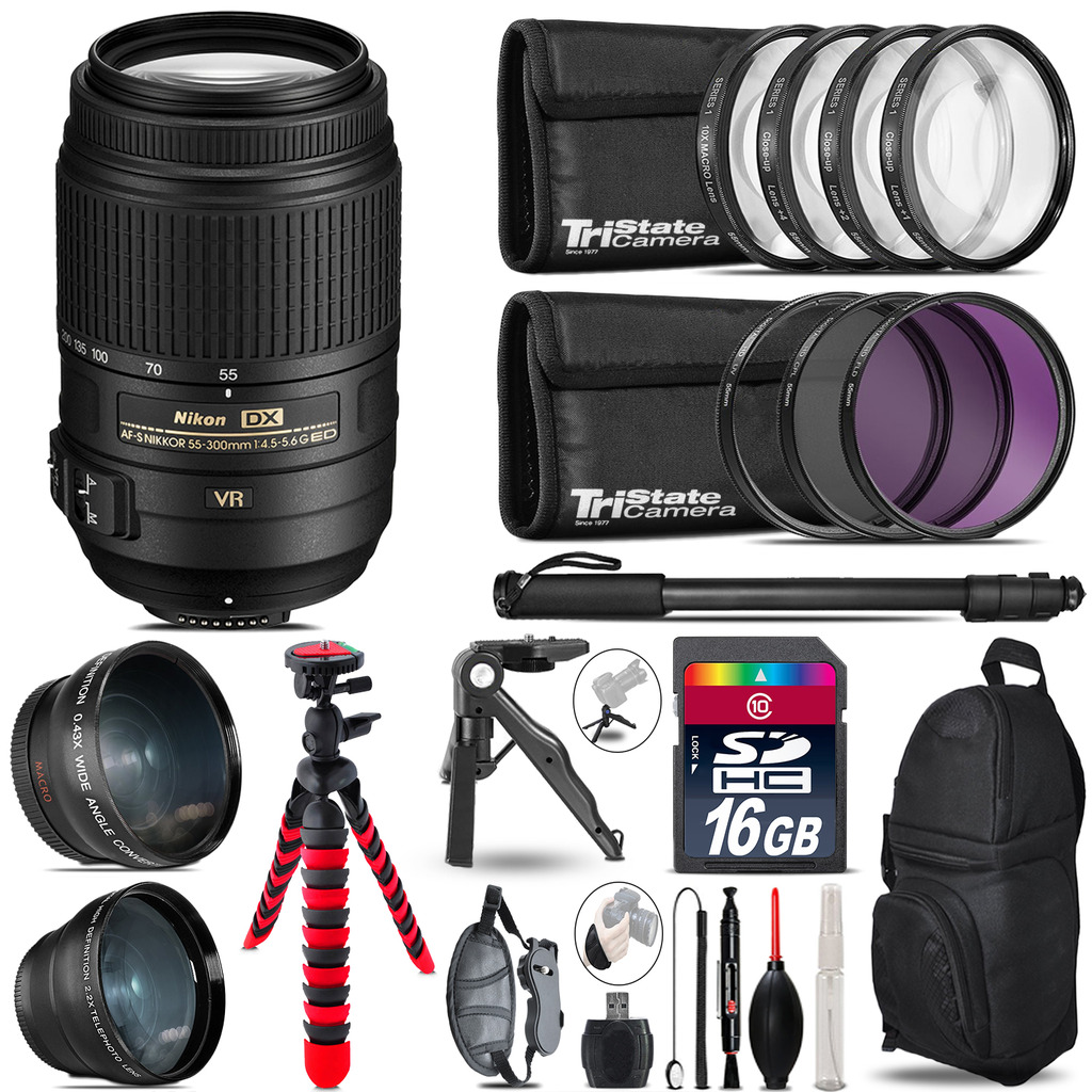 AF-S DX 55-300mm VR- 3 Lens Kit + Tripod + Backpack - 16GB Accessory Bundle *FREE SHIPPING*