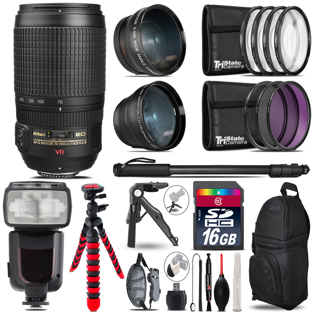 AF-S 70-300mm - 3 Lens Kit + Professional Flash - 16GB Accessory Bundle *FREE SHIPPING*