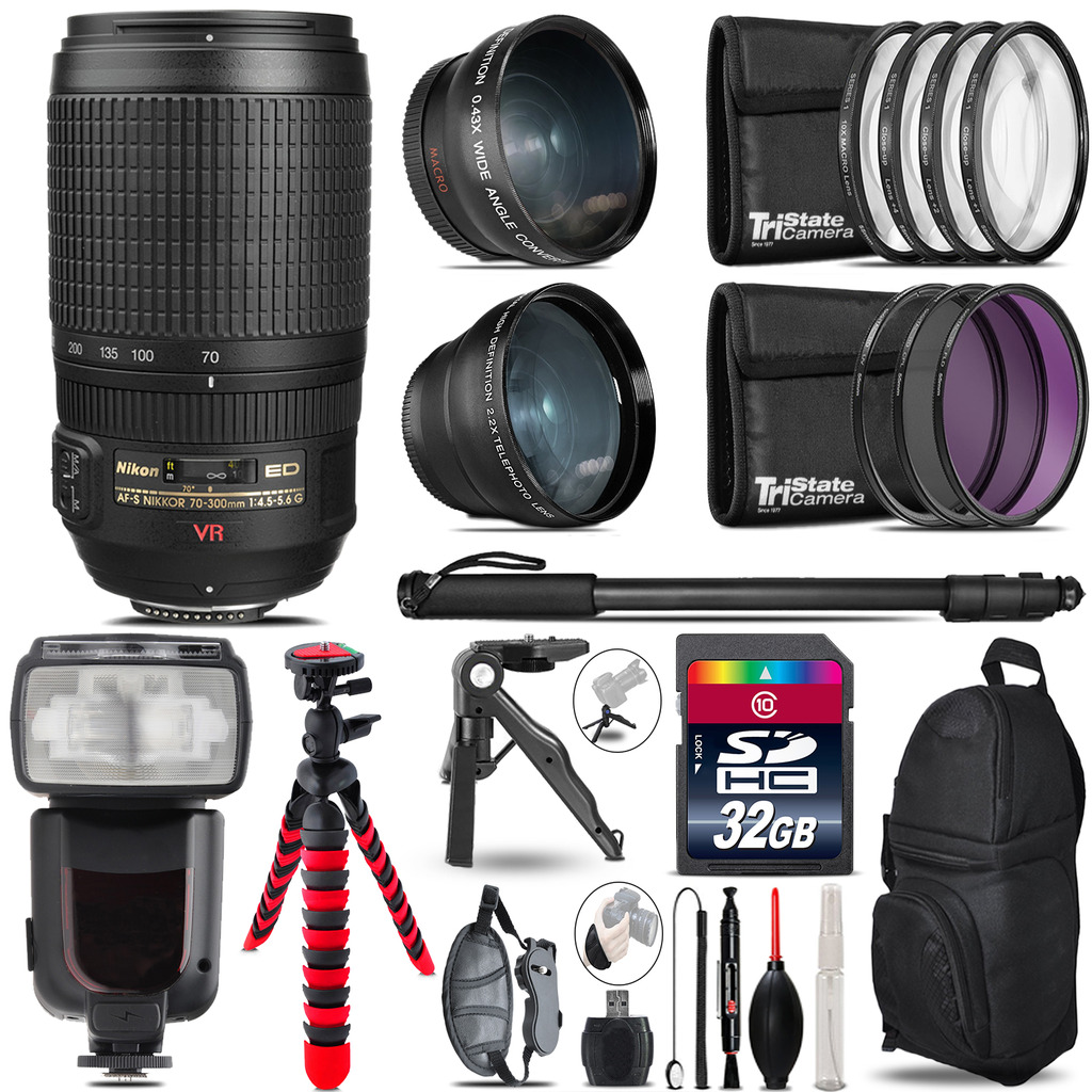 AF-S 70-300mm - 3 Lens Kit + Professional Flash - 32GB Accessory Bundle *FREE SHIPPING*