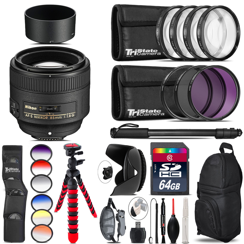 AF-S 85mm f/1.8G Lens + Graduated Color Filter - 64GB Accessory Kit *FREE SHIPPING*