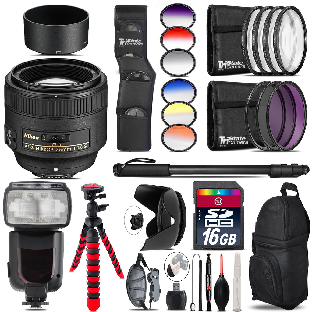 AF-S 85mm f/1.8G Lens + Pro Flash + Filter Kit - 16GB Accessory Kit *FREE SHIPPING*