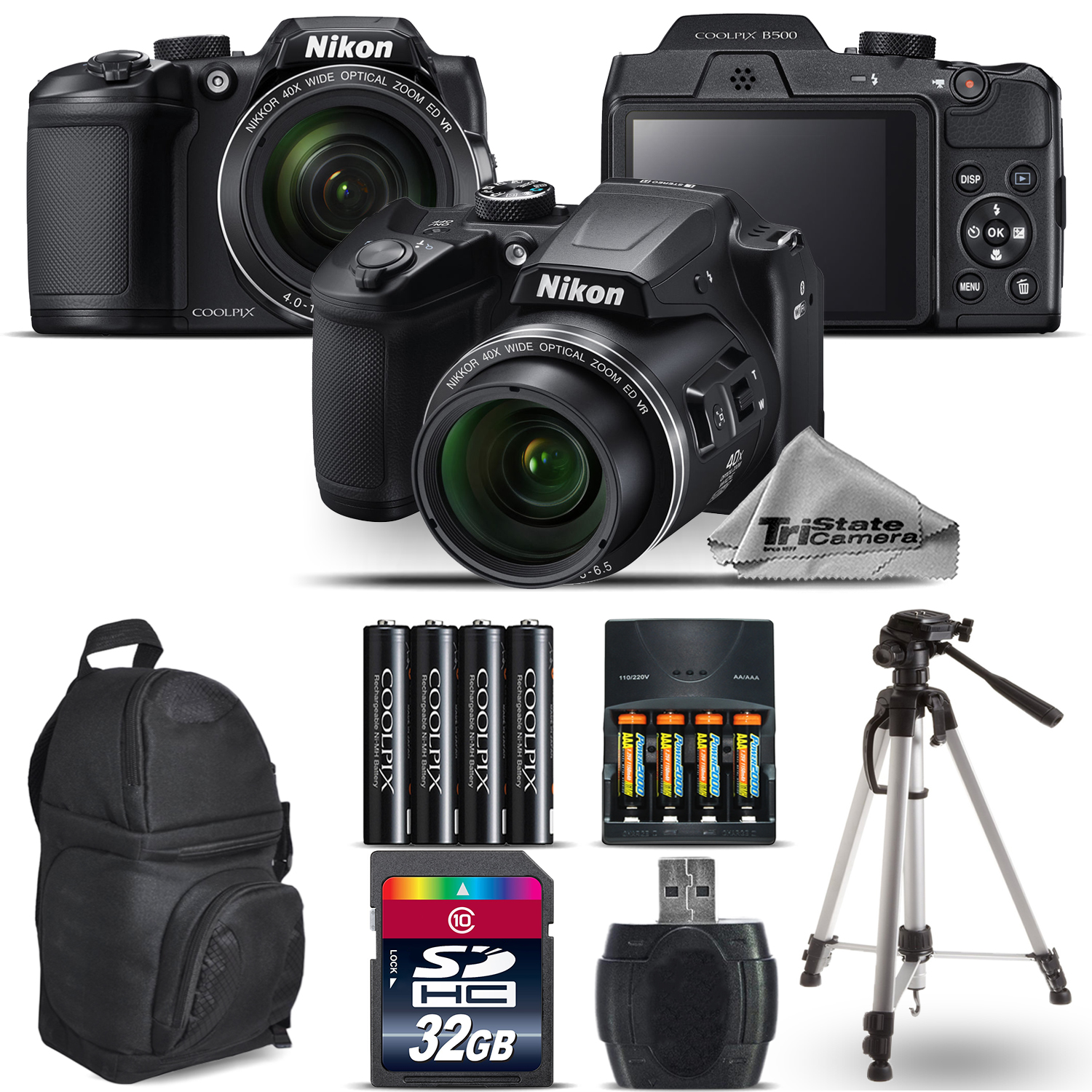 COOLPIX B500 Camera 40x Optical Zoom + Extra Battery + Backpack -32GB Kit *FREE SHIPPING*