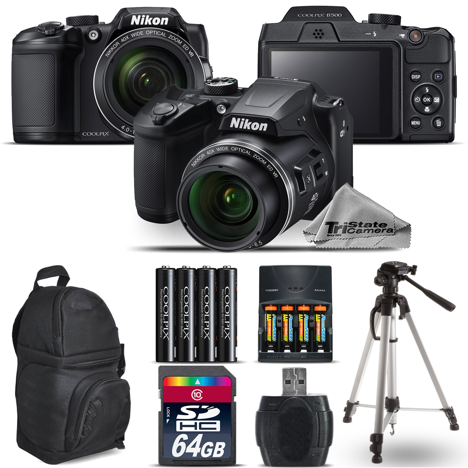 COOLPIX B500 Camera 40x Optical Zoom + Extra Battery + Backpack -64GB Kit *FREE SHIPPING*