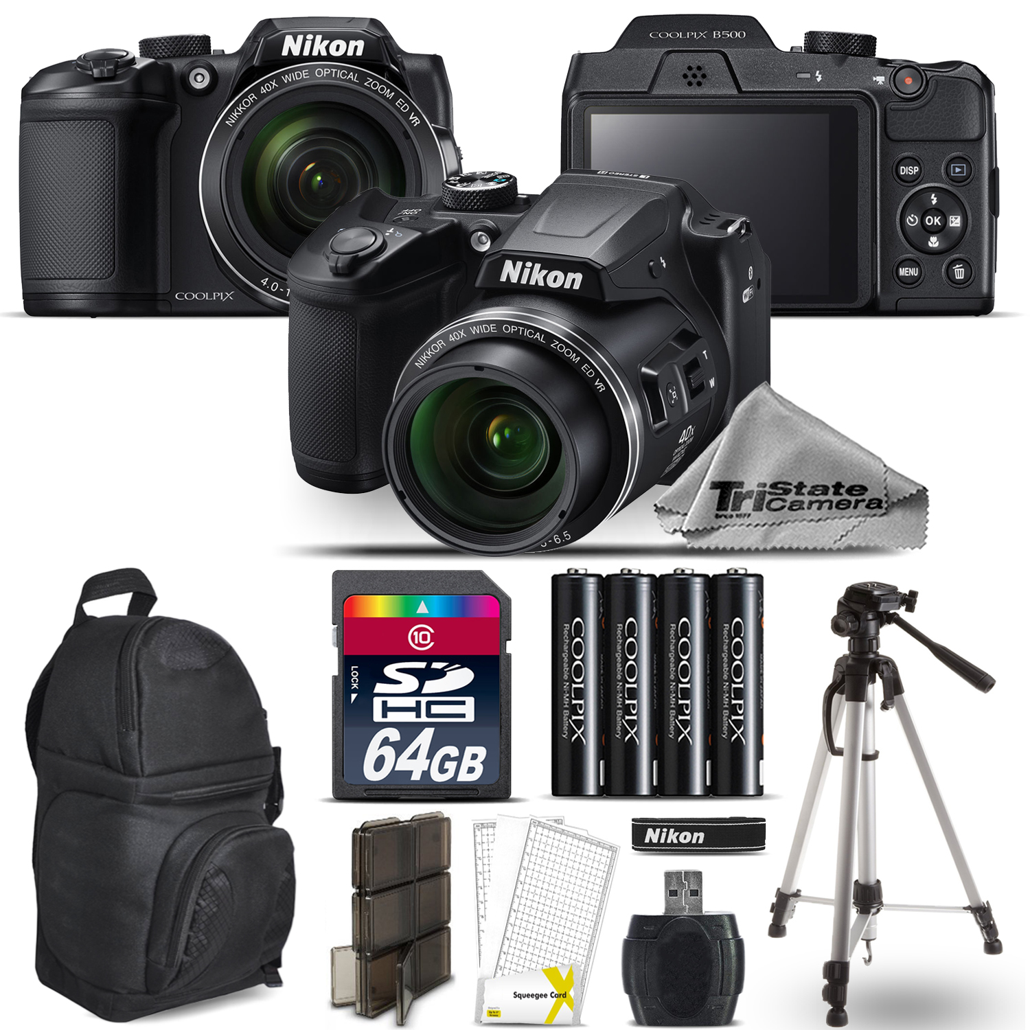 COOLPIX B500 Digital Camera 40x Optical Zoom + Tripod + Backpack -64GB Kit *FREE SHIPPING*