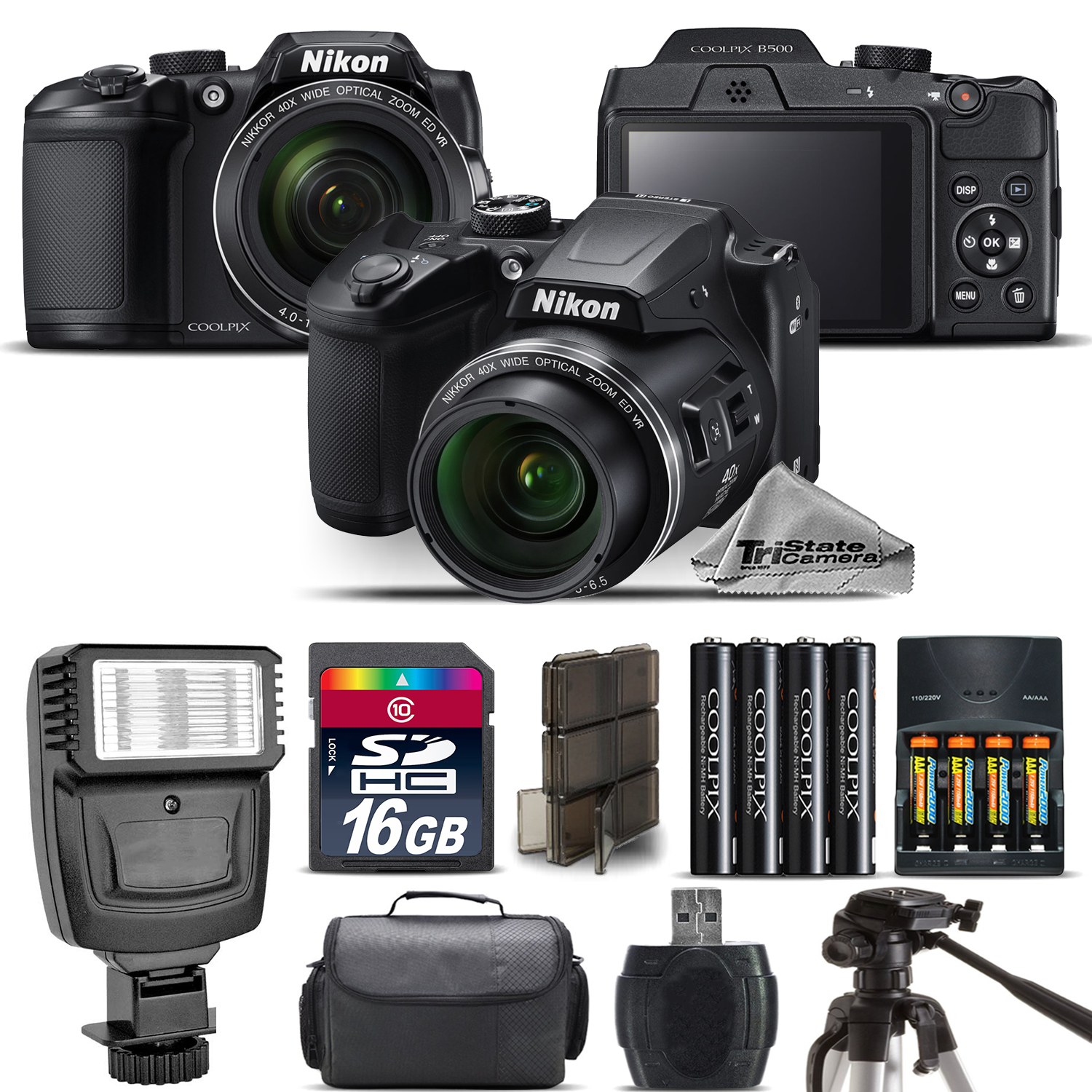 COOLPIX B500 Camera 40x Optical Zoom + Flash + Case - 16GB Kit Bundle *FREE SHIPPING*